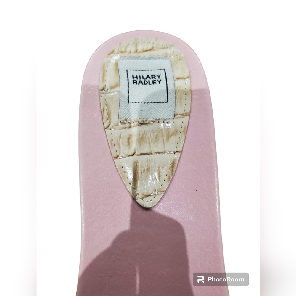 Hilary Radley Pastel Pink & Tan Jeweled Mule Sandal with gold kitten heal size8 - Picture 7 of 11